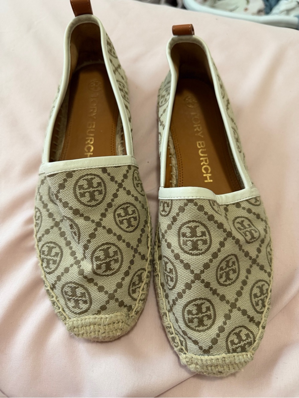 Tory Burch Beige Canvas Logo Espadrille Flats